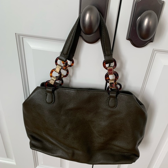 Olive pebbles leather shoulder bag, can be worn cross-body, by Talbots. - Picture 1 of 8